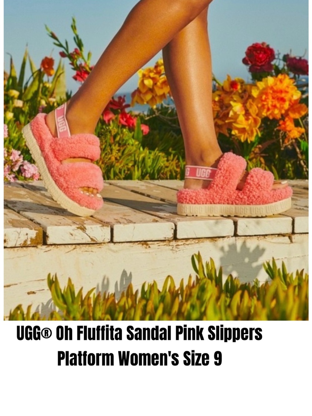 UGG® Oh Fluffita Sandal Pink Slippers Platform Women's Size 9